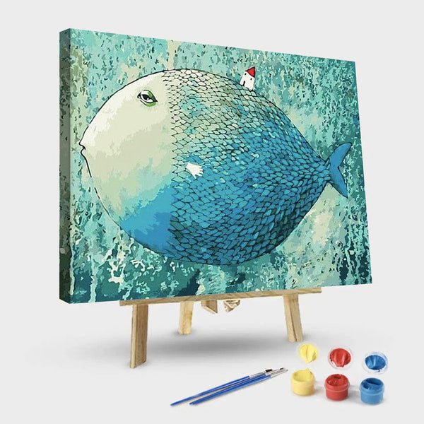 paintingnumberart 16"x20"/40x50cm / Without frame Abstract Blue Fish- Paint by Number Kit
