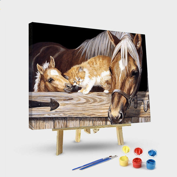 paintingnumberart 16"x20"/40x50cm / Without frame Abstract Horse and Cat – Animals Paint By Number