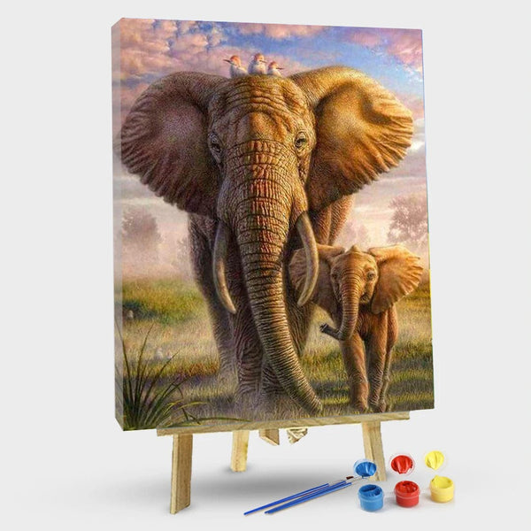 paintingnumberart 16"x20"/40x50cm / Without frame African Elephant And His Cub – Animals Paint By Number