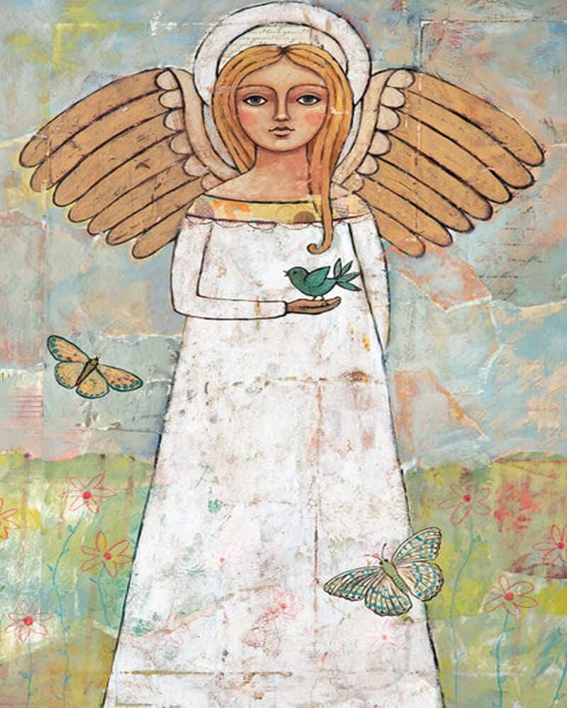 paintingnumberart 16"x20"/40x50cm / Without frame Angel From The Meadow With Bird-Paint by number kit