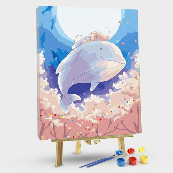 paintingnumberart 16"x20"/40x50cm / Without frame Anime Whale And Little Girl – Animals Paint By Number