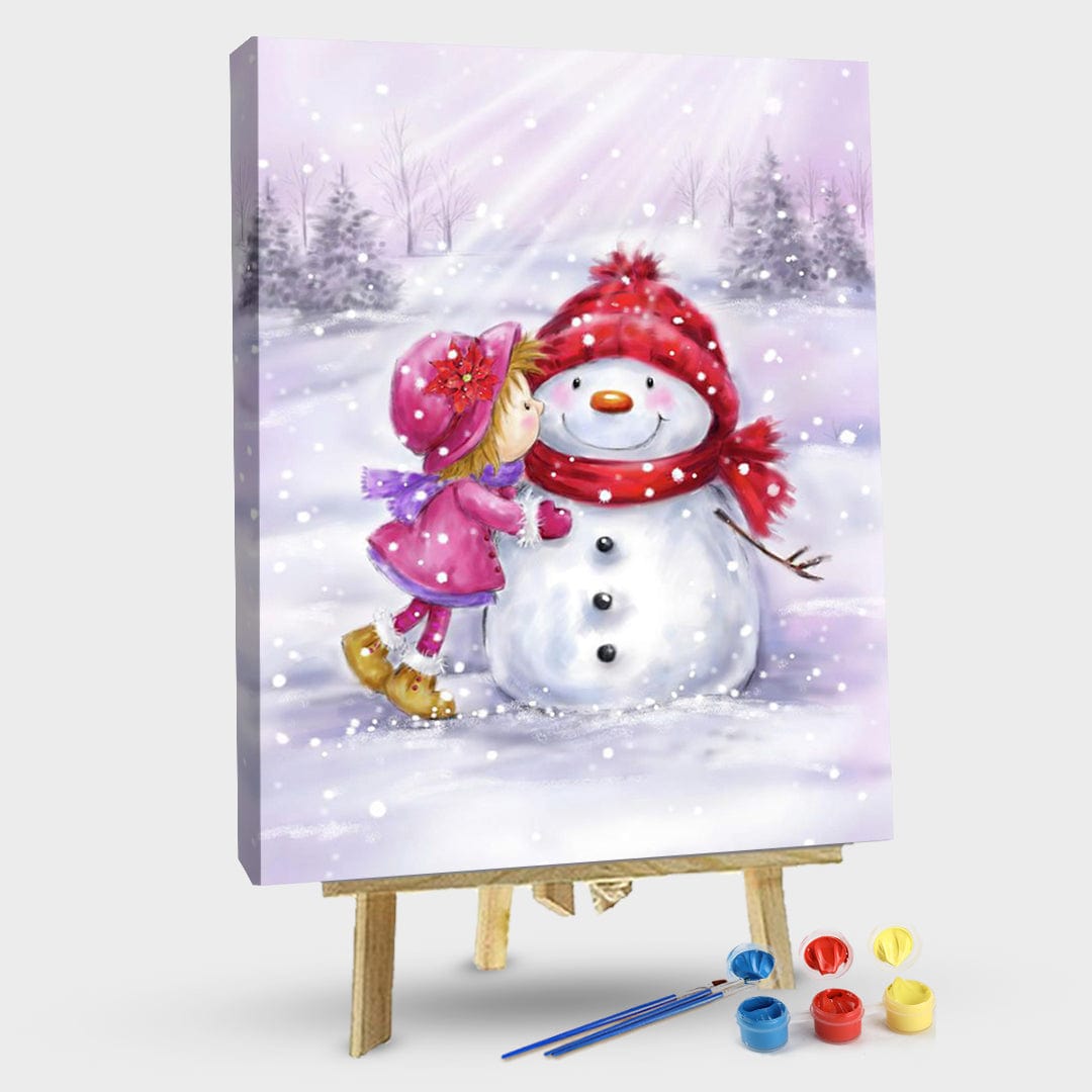 paintingnumberart 16"x20"/40x50cm / Without frame Baby kissing snowman-Paint By Numbers Kit