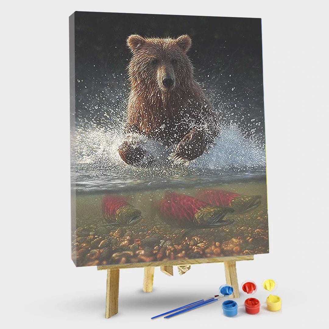 paintingnumberart 16"x20"/40x50cm / Without frame Bear Catching Fish – Animals Paint By Number