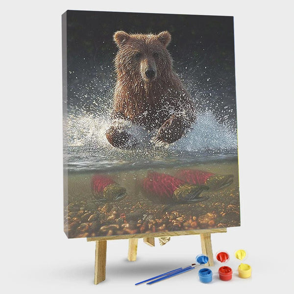 paintingnumberart 16"x20"/40x50cm / Without frame Bear Catching Fish – Animals Paint By Number