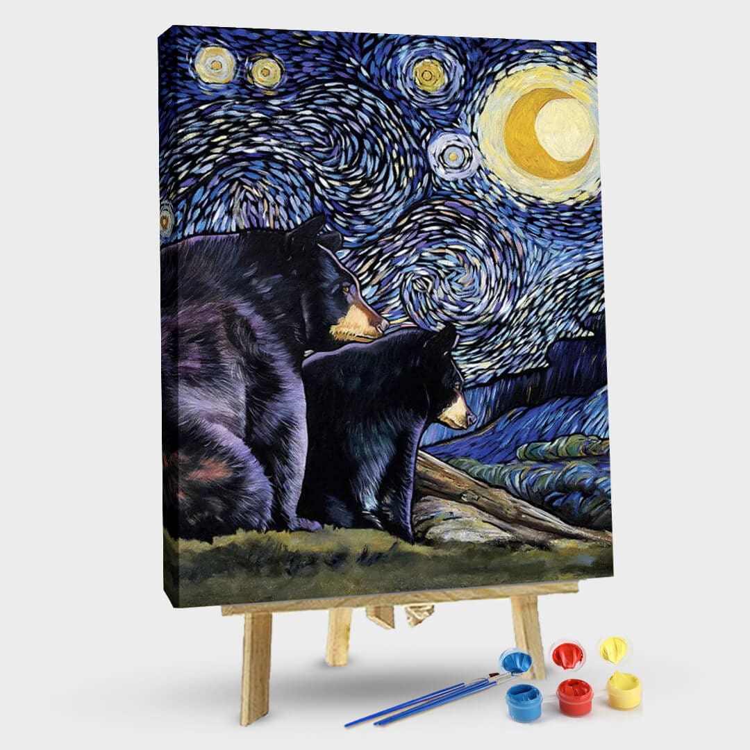 paintingnumberart 16"x20"/40x50cm / Without frame Beary Starry Nights Too-Paint by Numbers Kit