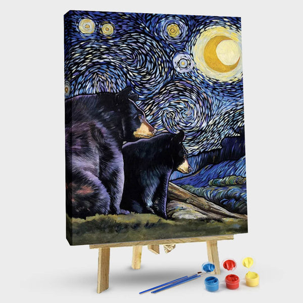 paintingnumberart 16"x20"/40x50cm / Without frame Beary Starry Nights Too-Paint by Numbers Kit