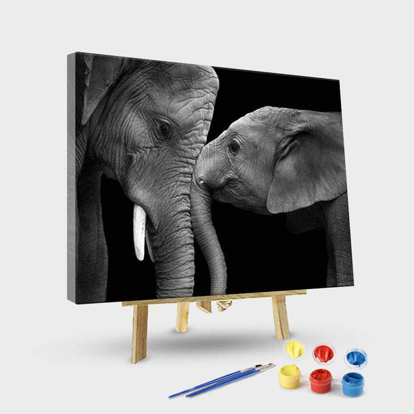 paintingnumberart 16"x20"/40x50cm / Without frame Black and White Elephants – Animals Paint By Number