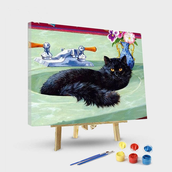 paintingnumberart 16"x20"/40x50cm / Without frame Black Cat in a Bath – Animals Paint By Number