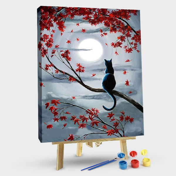 paintingnumberart 16"x20"/40x50cm / Without frame Black cat in silvery moonlight-Paint by number kit