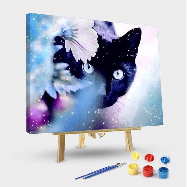 paintingnumberart 16"x20"/40x50cm / Without frame Black Cat in The Flowers – Animals Paint By Number