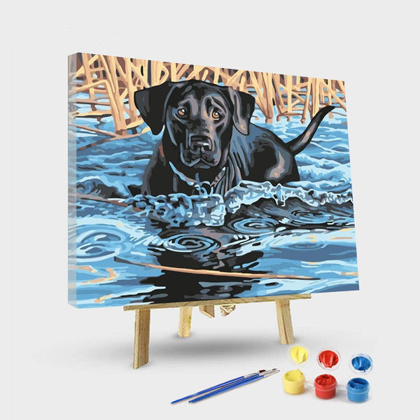 paintingnumberart 16"x20"/40x50cm / Without frame Black Dog Swimming – Animals Paint By Number