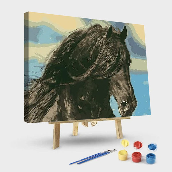 paintingnumberart 16"x20"/40x50cm / Without frame Black Horse Head – Animals Paint By Number