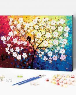 paintingnumberart 16"x20"/40x50cm / Without frame Blooming Tree and Birds in Spring