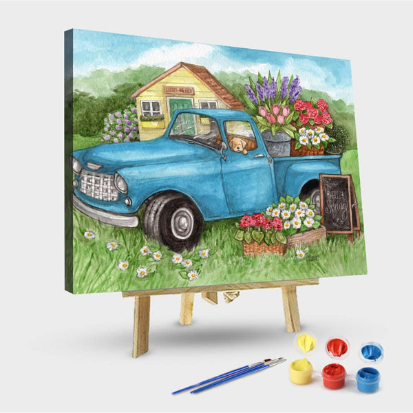 paintingnumberart 16"x20"/40x50cm / Without frame Blue Truck Flowers Hello Spring-Paint by Numbers Kit