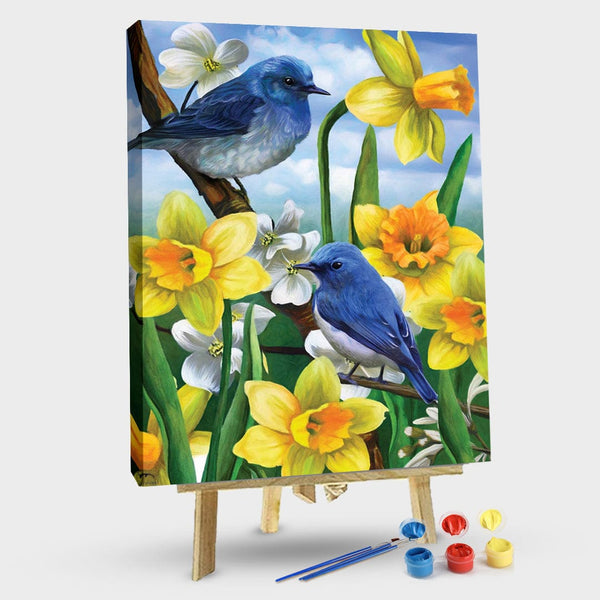 paintingnumberart 16"x20"/40x50cm / Without frame Bluebirds and Daffodils-Paint by Numbers Kit