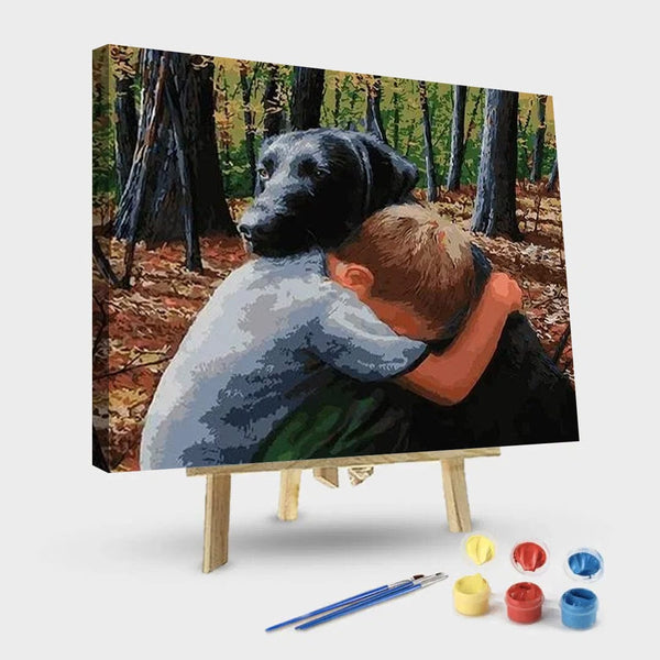 paintingnumberart 16"x20"/40x50cm / Without frame Boy Hugs Dog – Animals Paint By Number
