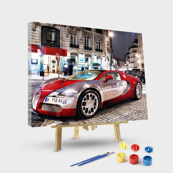 paintingnumberart 16"x20"/40x50cm / Without frame Bugatti Veyron Red and Silver – Engines Paint By Number