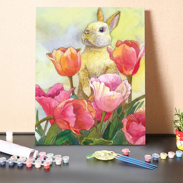 paintingnumberart 16"x20"/40x50cm / Without frame Bunny Tulip-Paint by Numbers Kit