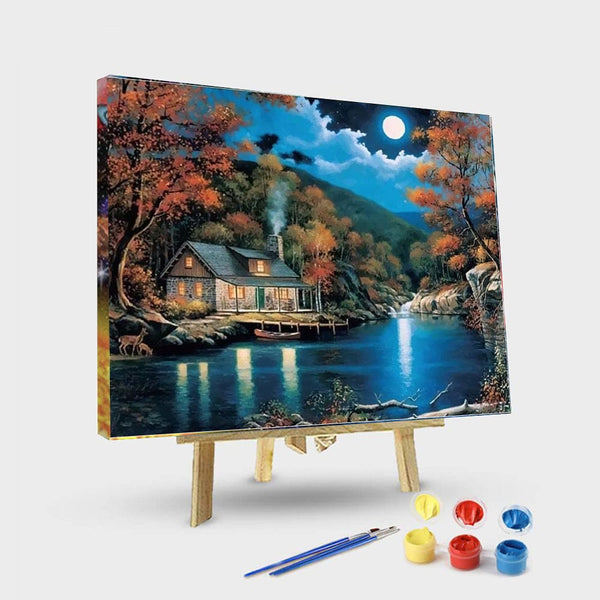 paintingnumberart 16"x20"/40x50cm / Without frame Cabin by the Greet Lake – Landscape Paint By Number