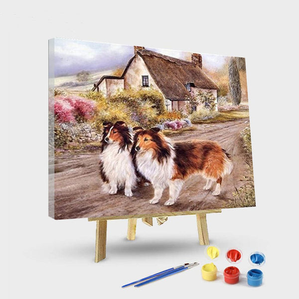 paintingnumberart 16"x20"/40x50cm / Without frame Cabin Dogs – Animals Paint By Number