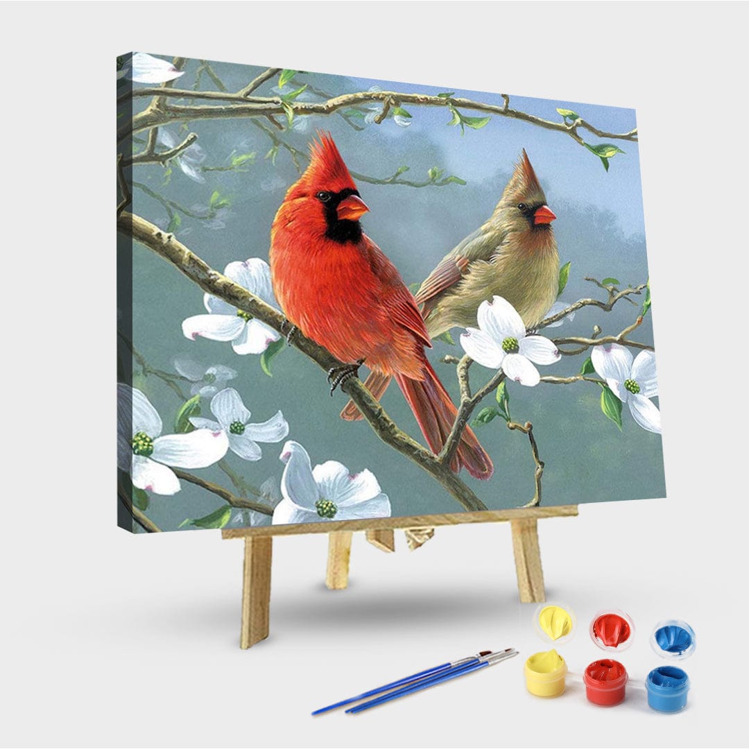 paintingnumberart 16"x20"/40x50cm / Without frame Cardinals Birds and Flower-Paint by Numbers Kit