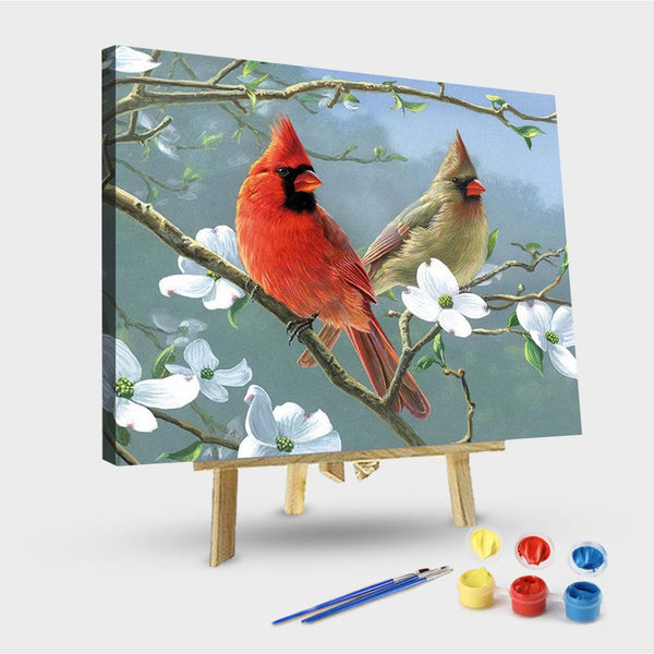 paintingnumberart 16"x20"/40x50cm / Without frame Cardinals Birds and Flower-Paint by Numbers Kit