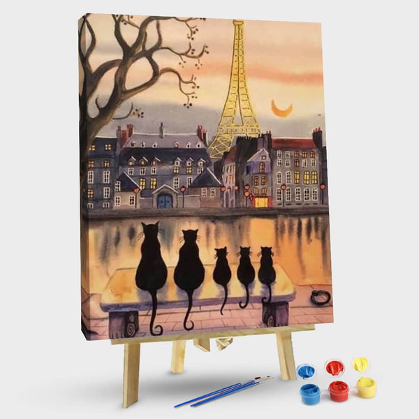 paintingnumberart 16"x20"/40x50cm / Without frame Cat and tower-Paint by Numbers Kit