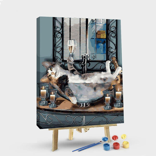 paintingnumberart 16"x20"/40x50cm / Without frame Cat Drinking Champagne – Animals Paint By Number