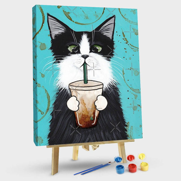 paintingnumberart 16"x20"/40x50cm / Without frame Cat drinking milk tea-Paint by Numbers Kit