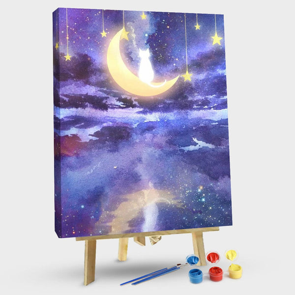 paintingnumberart 16"x20"/40x50cm / Without frame Cat In The Moon-Paint By Numbers Kit