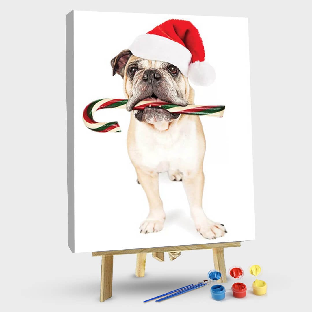 paintingnumberart 16"x20"/40x50cm / Without frame Christmas Bulldog Eating Candy CaneⅡ-Paint by Numbers Kit