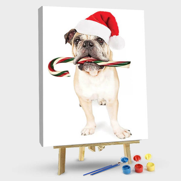 paintingnumberart 16"x20"/40x50cm / Without frame Christmas Bulldog Eating Candy CaneⅡ-Paint by Numbers Kit