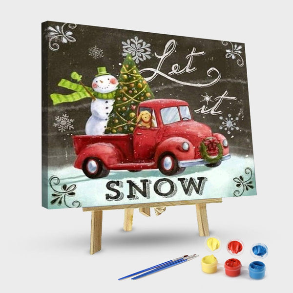 paintingnumberart 16"x20"/40x50cm / Without frame Christmas Tree & Snowman & Car-Paint by Numbers Kit