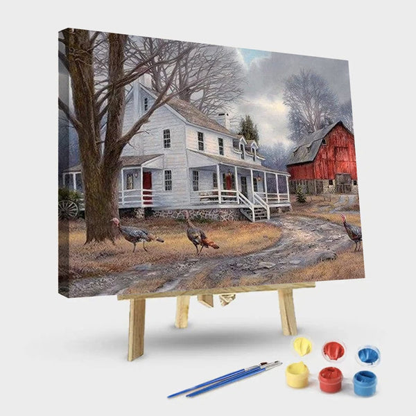 paintingnumberart 16"x20"/40x50cm / Without frame Cloudy Sky on Farm – Landscape Paint By Number