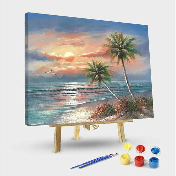 paintingnumberart 16"x20"/40x50cm / Without frame Coconut Trees on Beach – Landscape Paint By Number