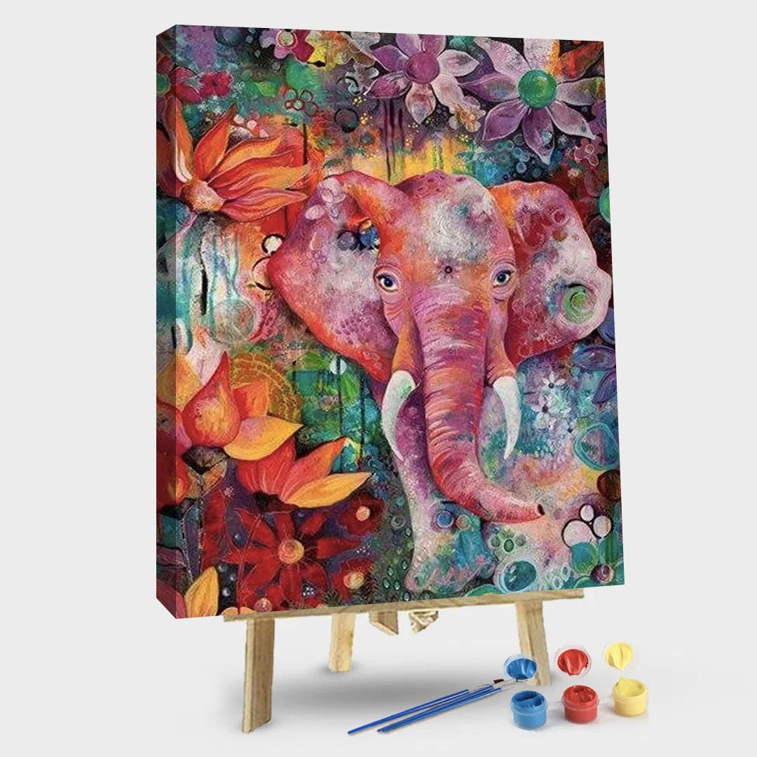 paintingnumberart 16"x20"/40x50cm / Without frame Colorful Roses Elephant – Animals Paint By Number