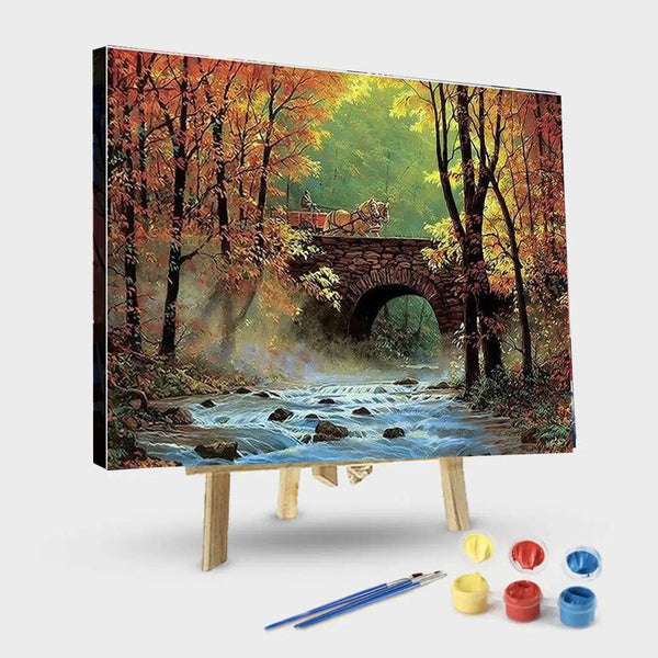 paintingnumberart 16"x20"/40x50cm / Without frame Country Bridge in Autumn – Landscape Paint By Number