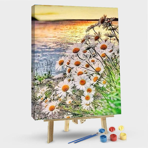 paintingnumberart 16"x20"/40x50cm / Without frame Daisy Field on Lakeside – Flowers Paint By Number