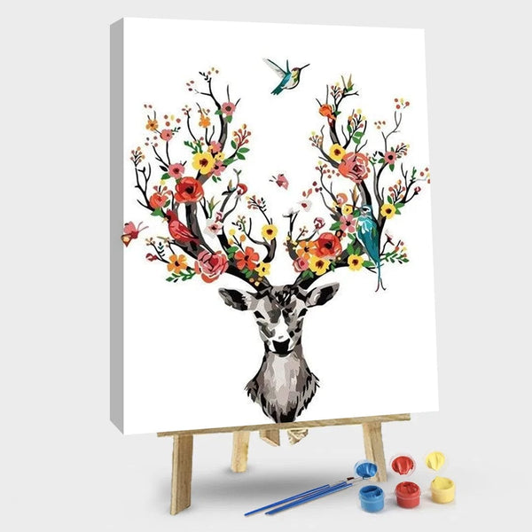 paintingnumberart 16"x20"/40x50cm / Without frame Deer Floral Antlers – Animals Paint By Number