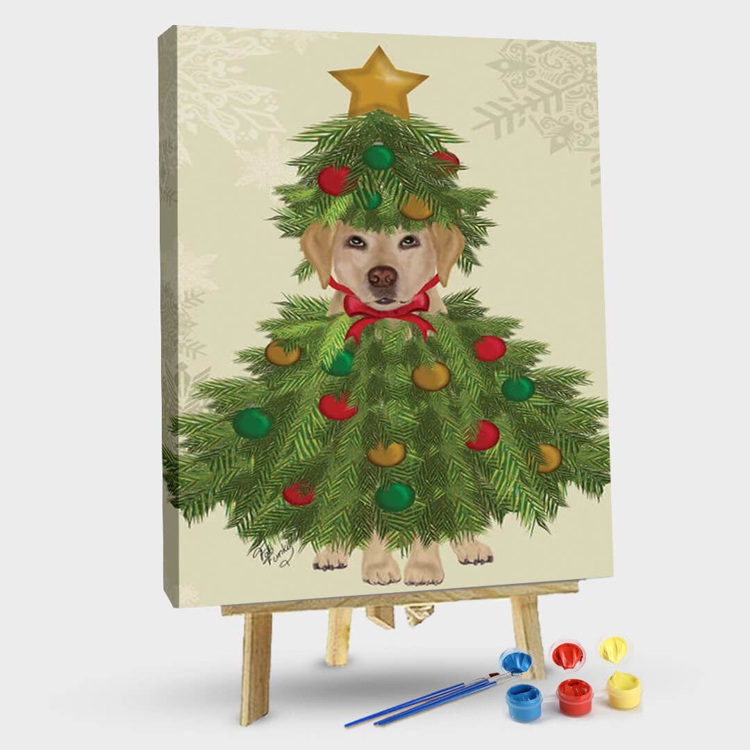 paintingnumberart 16"x20"/40x50cm / Without frame Dog Christmas Tree Costume Ⅱ-Paint by Numbers Kit