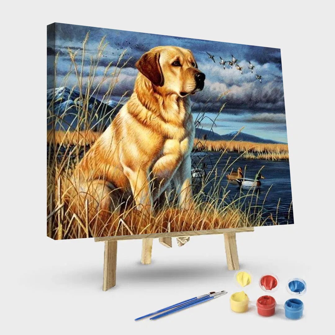 paintingnumberart 16"x20"/40x50cm / Without frame Dog Next to Lake – Animals Paint By Number
