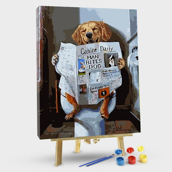 paintingnumberart 16"x20"/40x50cm / Without frame Dog On Toilet – Animals Paint By Number