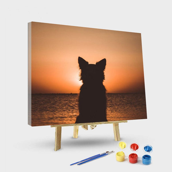paintingnumberart 16"x20"/40x50cm / Without frame Dog Watching Sunset – Animals Paint By Number