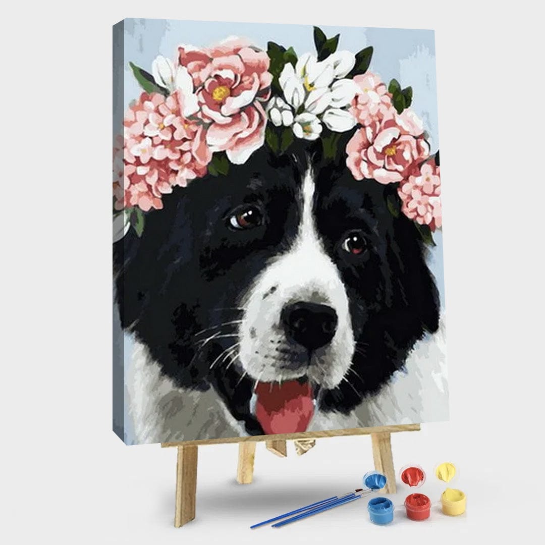 paintingnumberart 16"x20"/40x50cm / Without frame Dog with Flowers – Animals Paint By Number