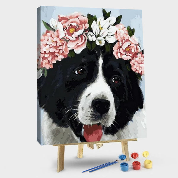 paintingnumberart 16"x20"/40x50cm / Without frame Dog with Flowers – Animals Paint By Number