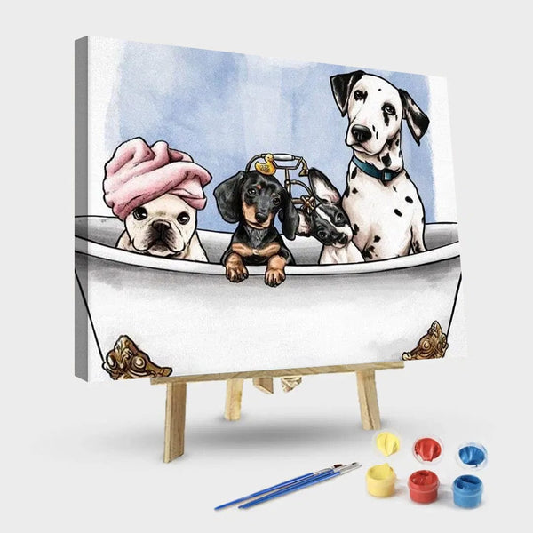 paintingnumberart 16"x20"/40x50cm / Without frame Dogs in the Tub – Animals Paint By Numbers