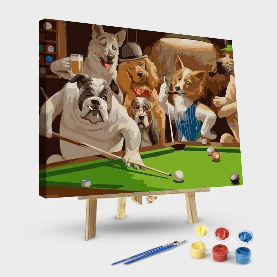 paintingnumberart 16"x20"/40x50cm / Without frame Dogs Playing Pool – Animals Paint By Number