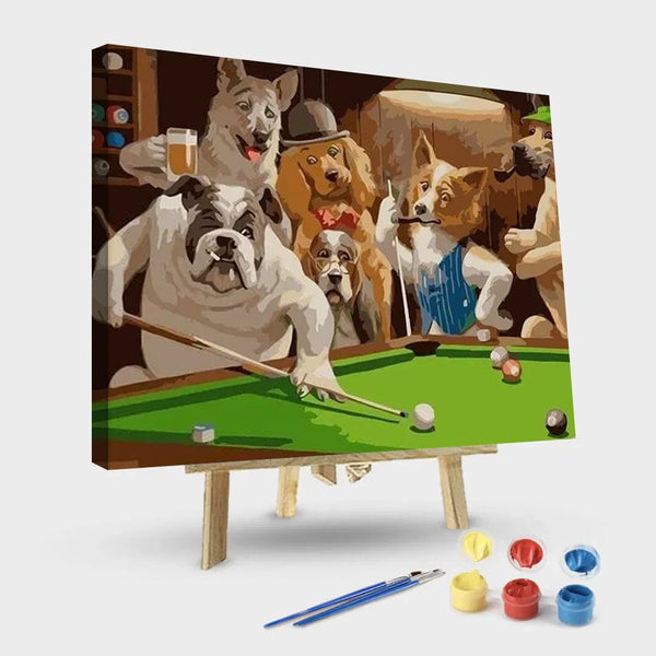 paintingnumberart 16"x20"/40x50cm / Without frame Dogs Playing Pool – Animals Paint By Number