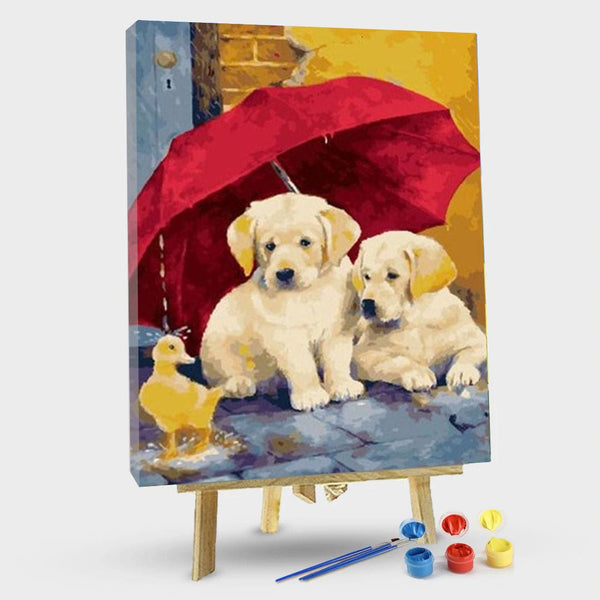 paintingnumberart 16"x20"/40x50cm / Without frame Dogs Red Umbrela – Animals Paint By Number
