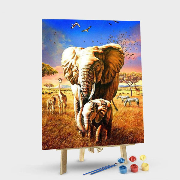 paintingnumberart 16"x20"/40x50cm / Without frame Elephant Mother and Her Son – Animals Paint By Number